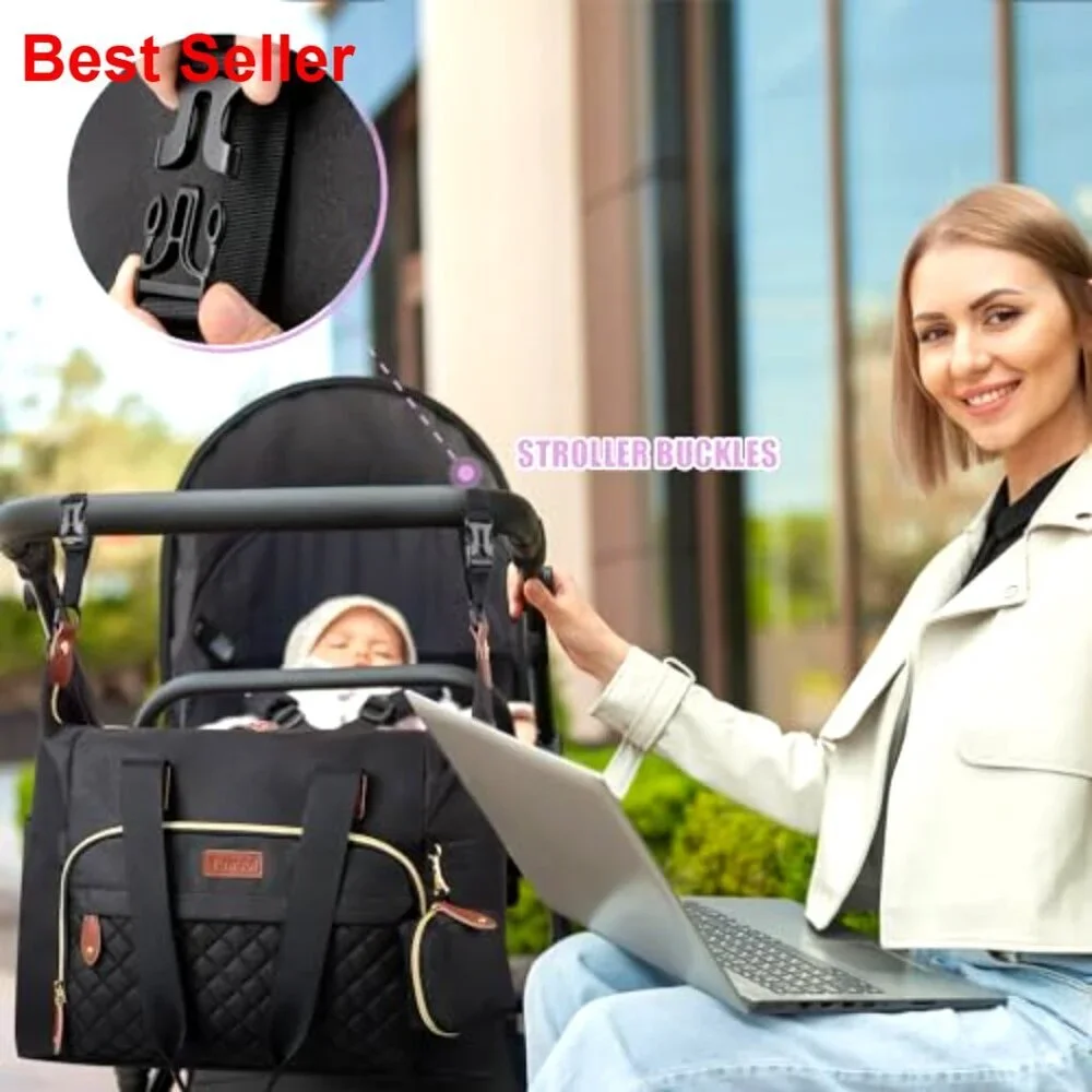Large Travel Diaper Tote with Pacifier Case, Waterproof Polyester Bag
